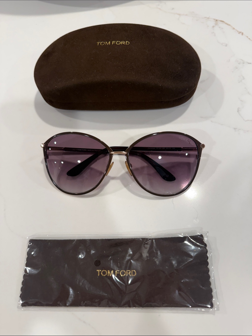 Tom Ford Round Sunglasses With Purple Gradient Lenses And Gold Frame